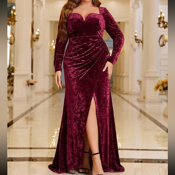 Luxe Plus Size Sweetheart Neck Wrap Hem Velvet Party Evening Formal Prom Dress - Picture 8 of 8